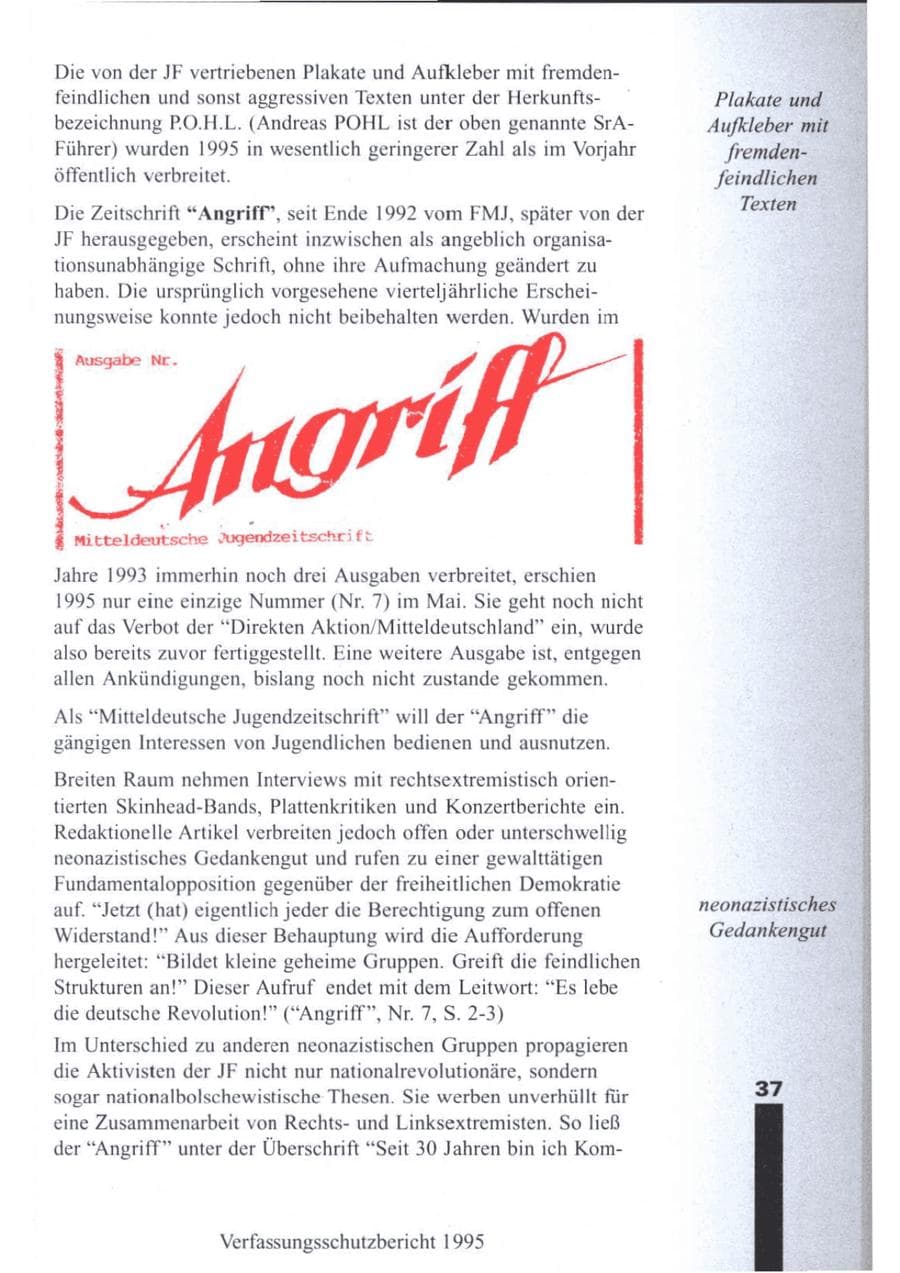 Seite 39 des Verfassungsschutzbericht 1995 Brandenburg
