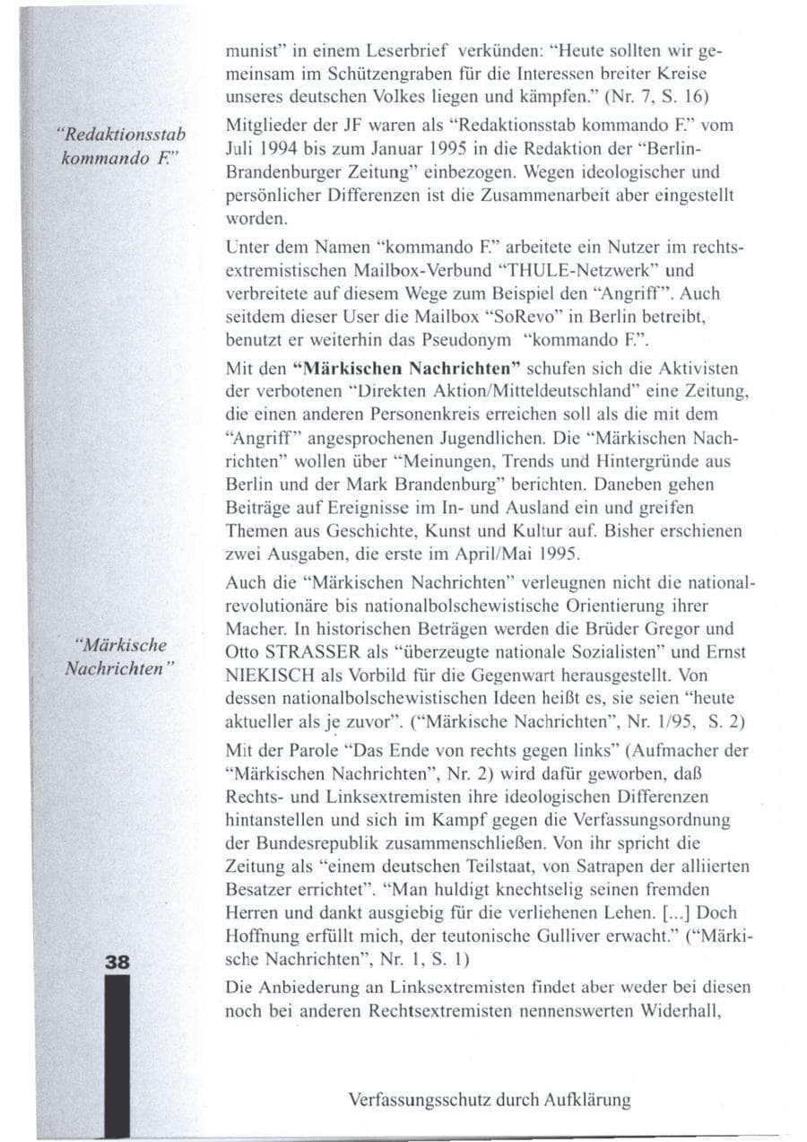Seite 40 des Verfassungsschutzbericht 1995 Brandenburg
