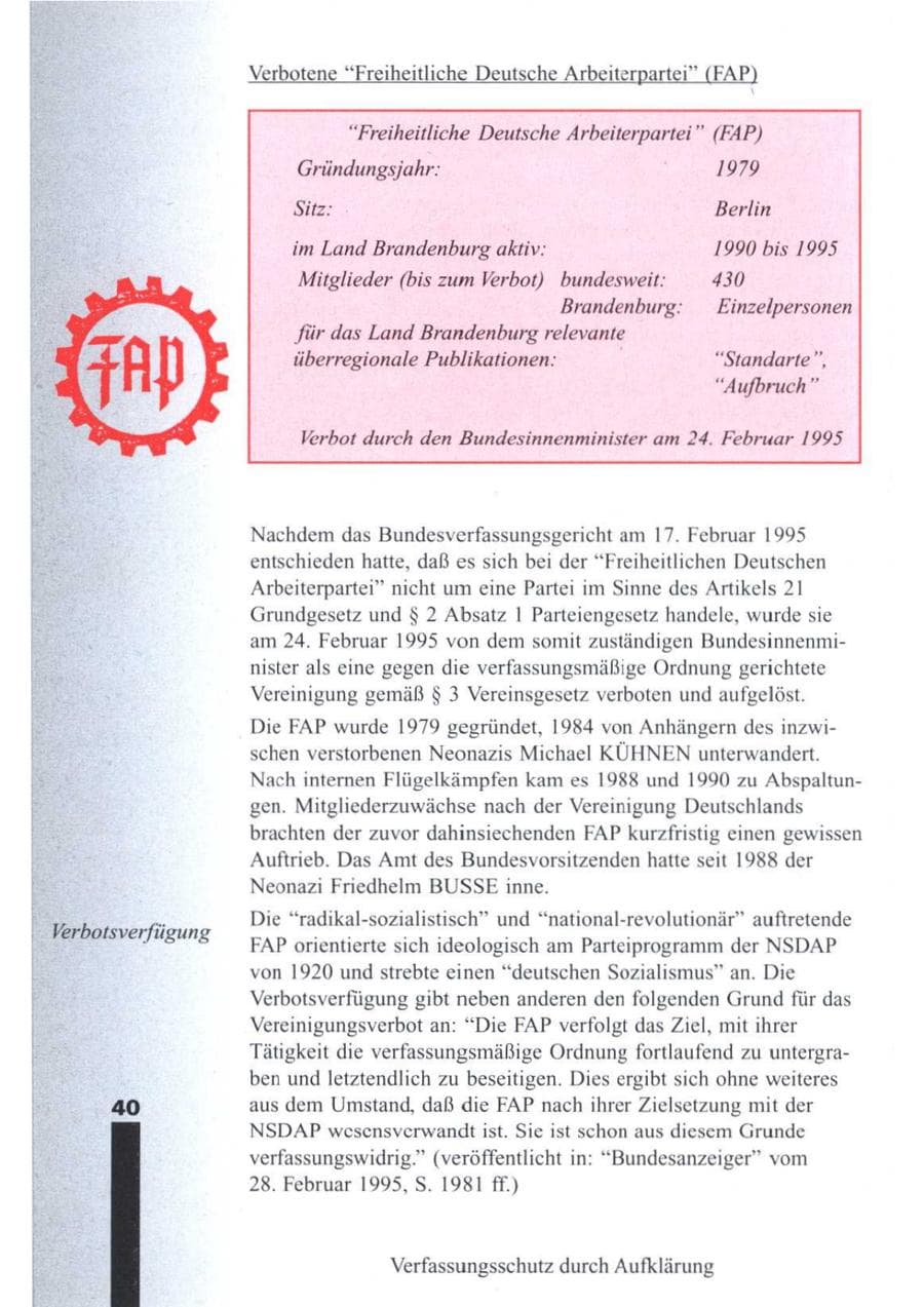 Seite 42 des Verfassungsschutzbericht 1995 Brandenburg