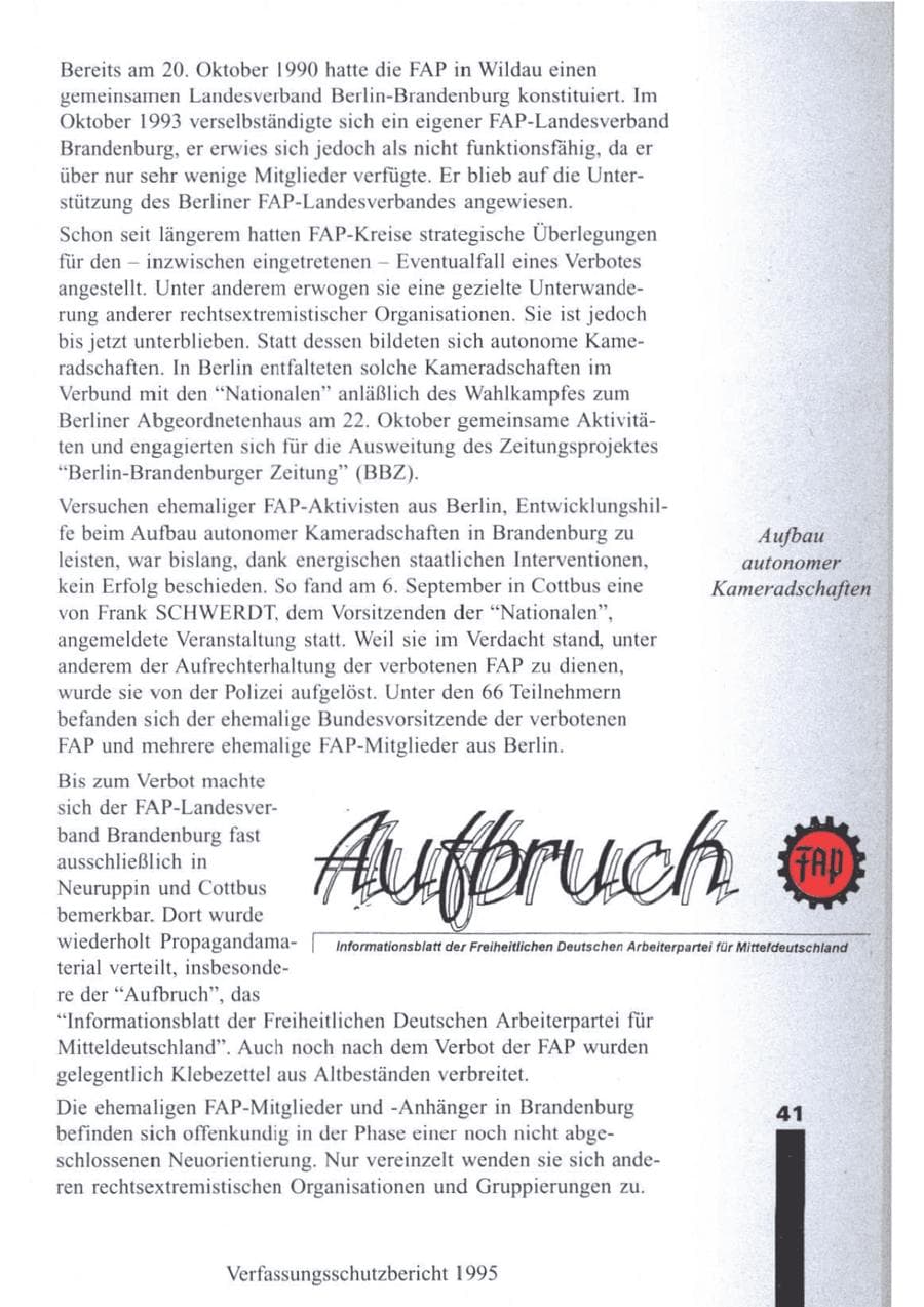 Seite 43 des Verfassungsschutzbericht 1995 Brandenburg