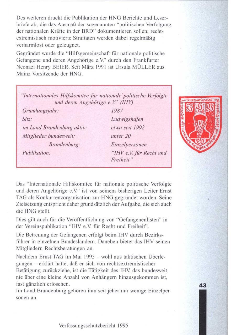 Seite 45 des Verfassungsschutzbericht 1995 Brandenburg