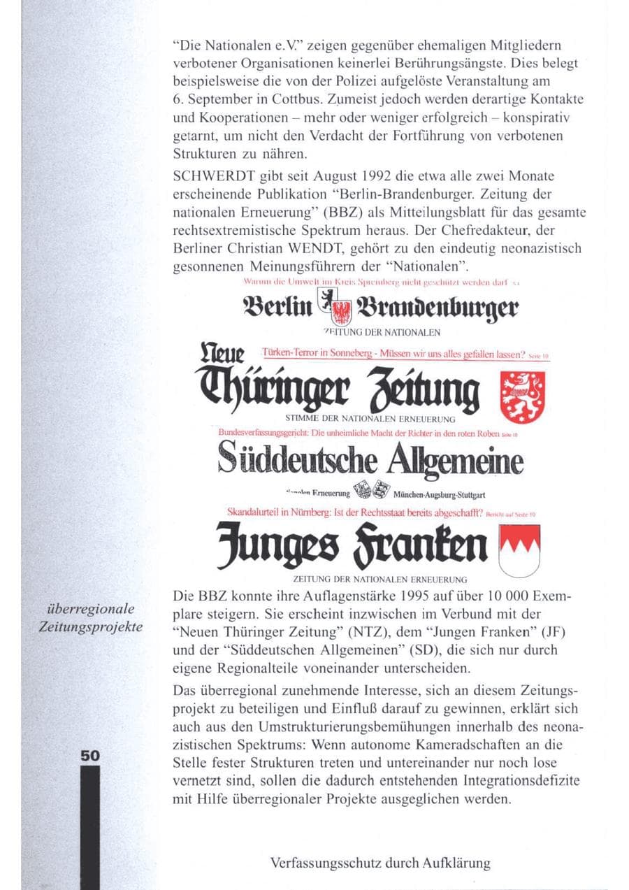 Seite 52 des Verfassungsschutzbericht 1995 Brandenburg