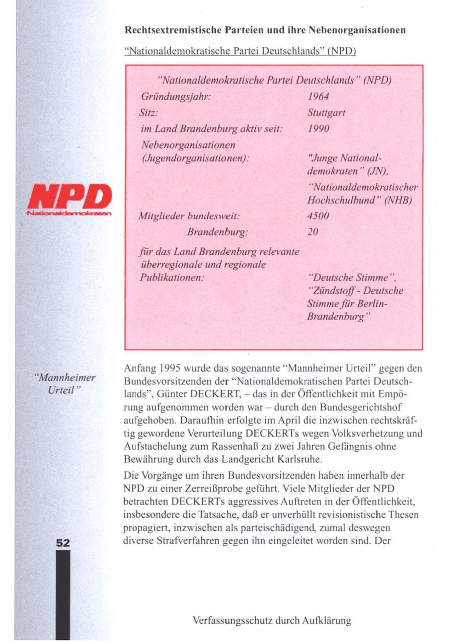 Seite 54 des Verfassungsschutzbericht 1995 Brandenburg