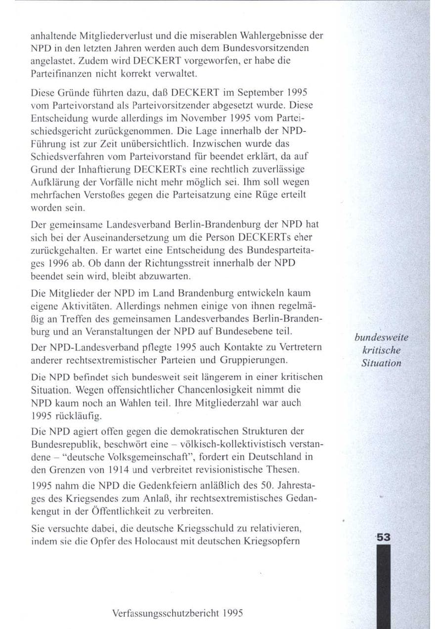 Seite 55 des Verfassungsschutzbericht 1995 Brandenburg