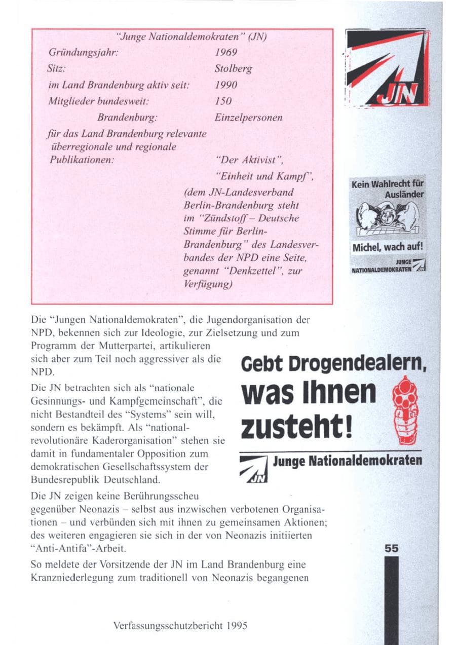 Seite 57 des Verfassungsschutzbericht 1995 Brandenburg