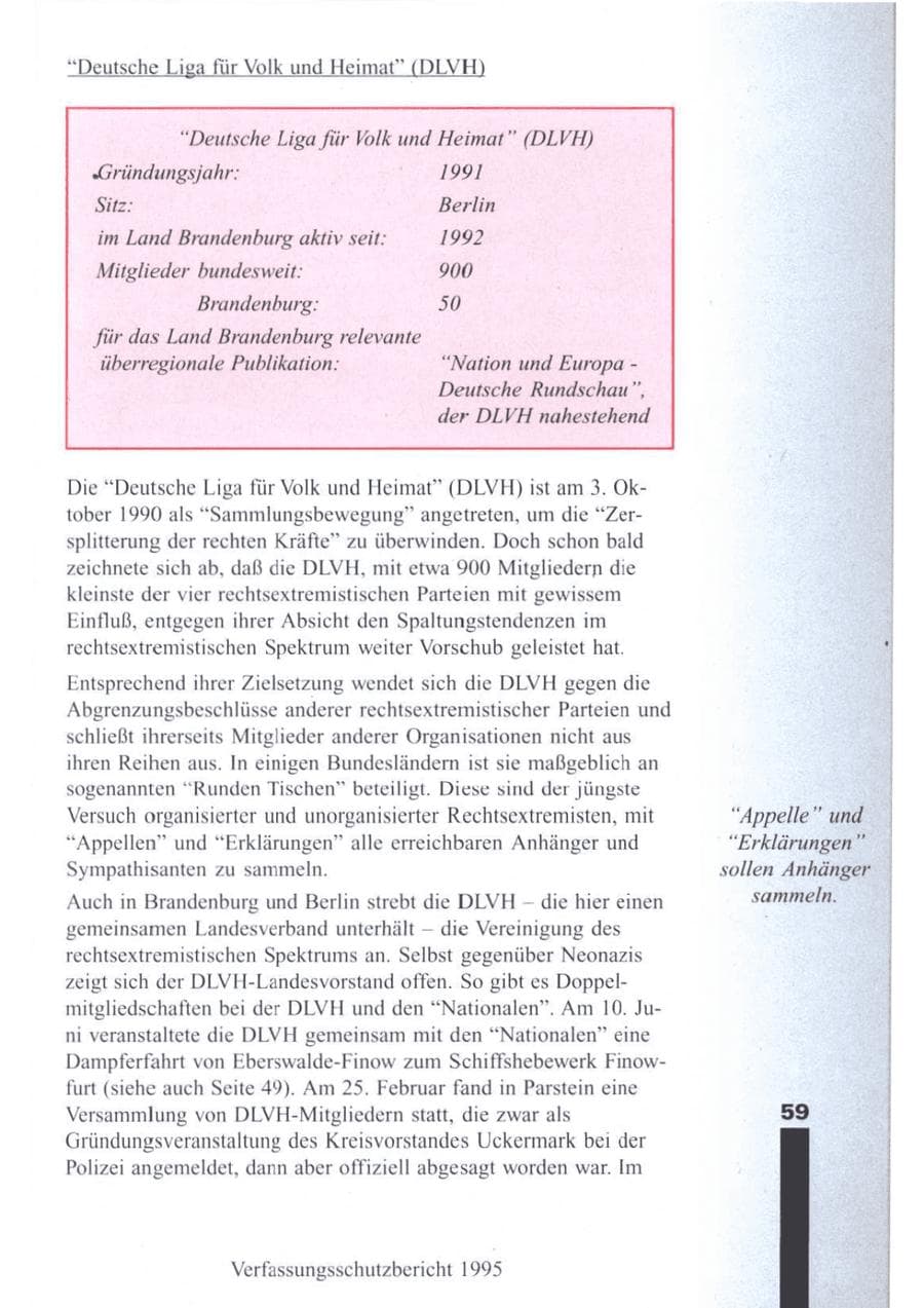 Seite 61 des Verfassungsschutzbericht 1995 Brandenburg
