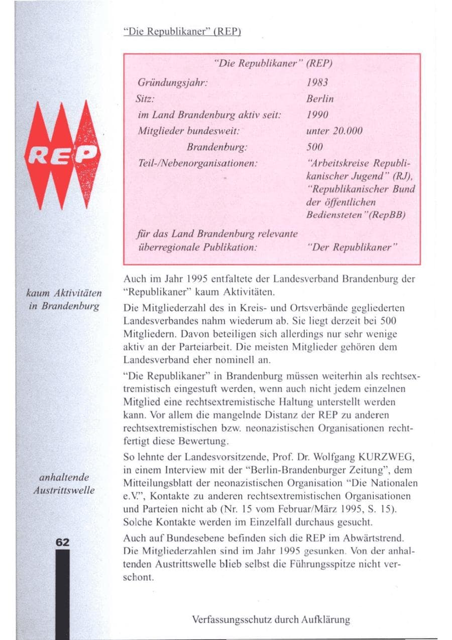 Seite 64 des Verfassungsschutzbericht 1995 Brandenburg