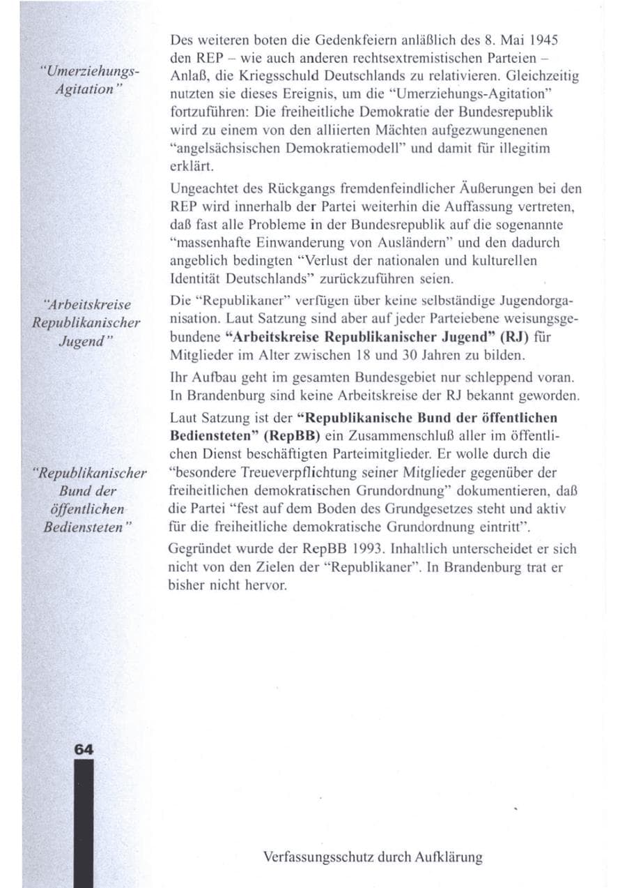 Seite 66 des Verfassungsschutzbericht 1995 Brandenburg