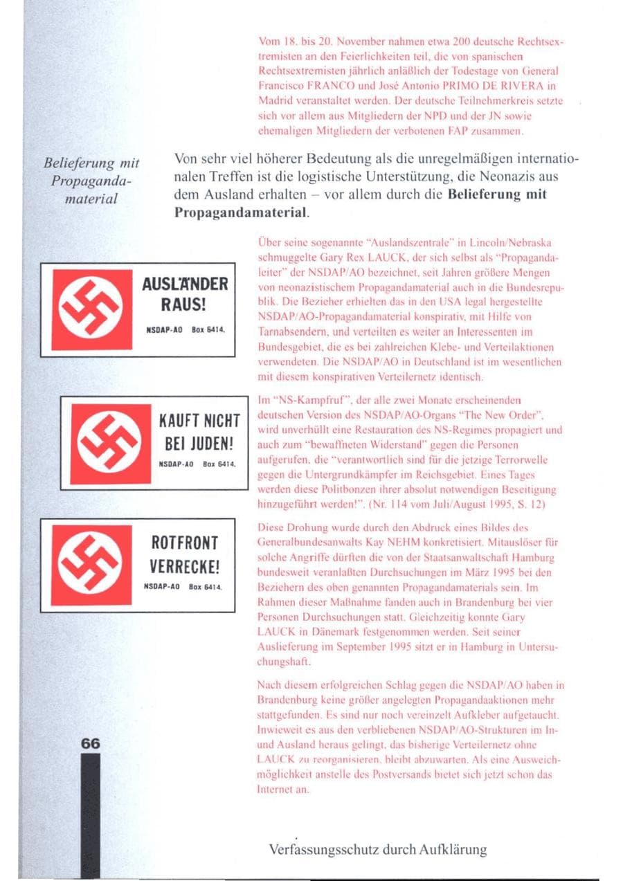 Seite 68 des Verfassungsschutzbericht 1995 Brandenburg