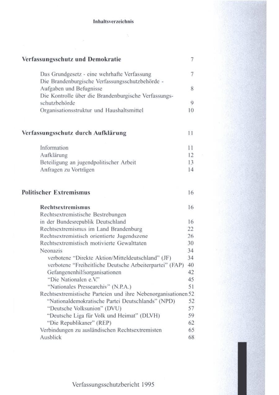Seite 8 des Verfassungsschutzbericht 1995 Brandenburg