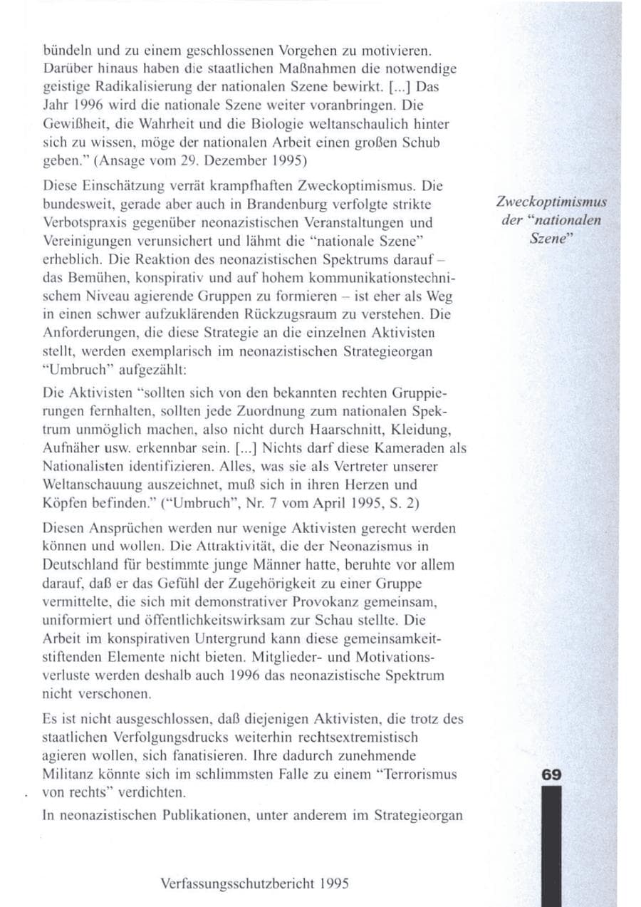 Seite 71 des Verfassungsschutzbericht 1995 Brandenburg