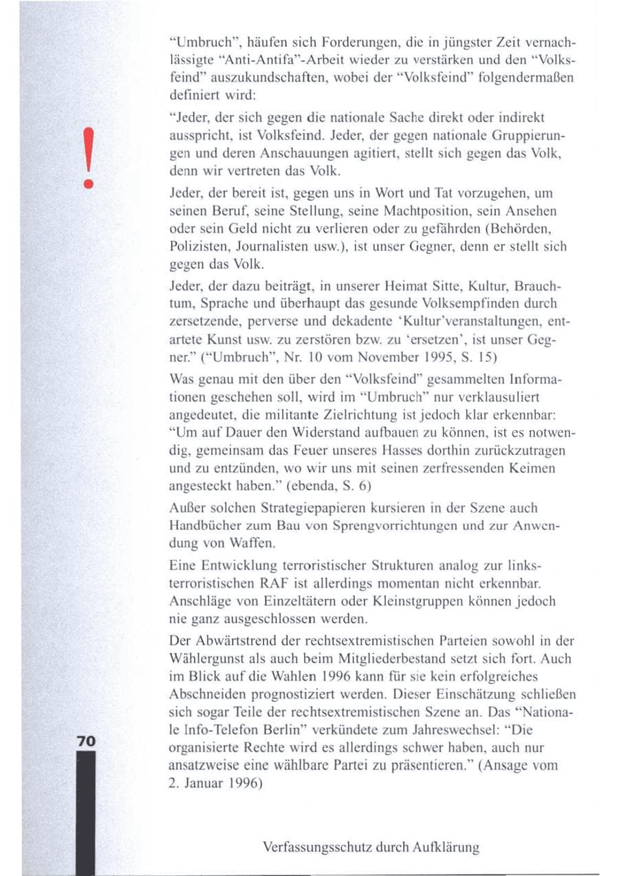 Seite 72 des Verfassungsschutzbericht 1995 Brandenburg