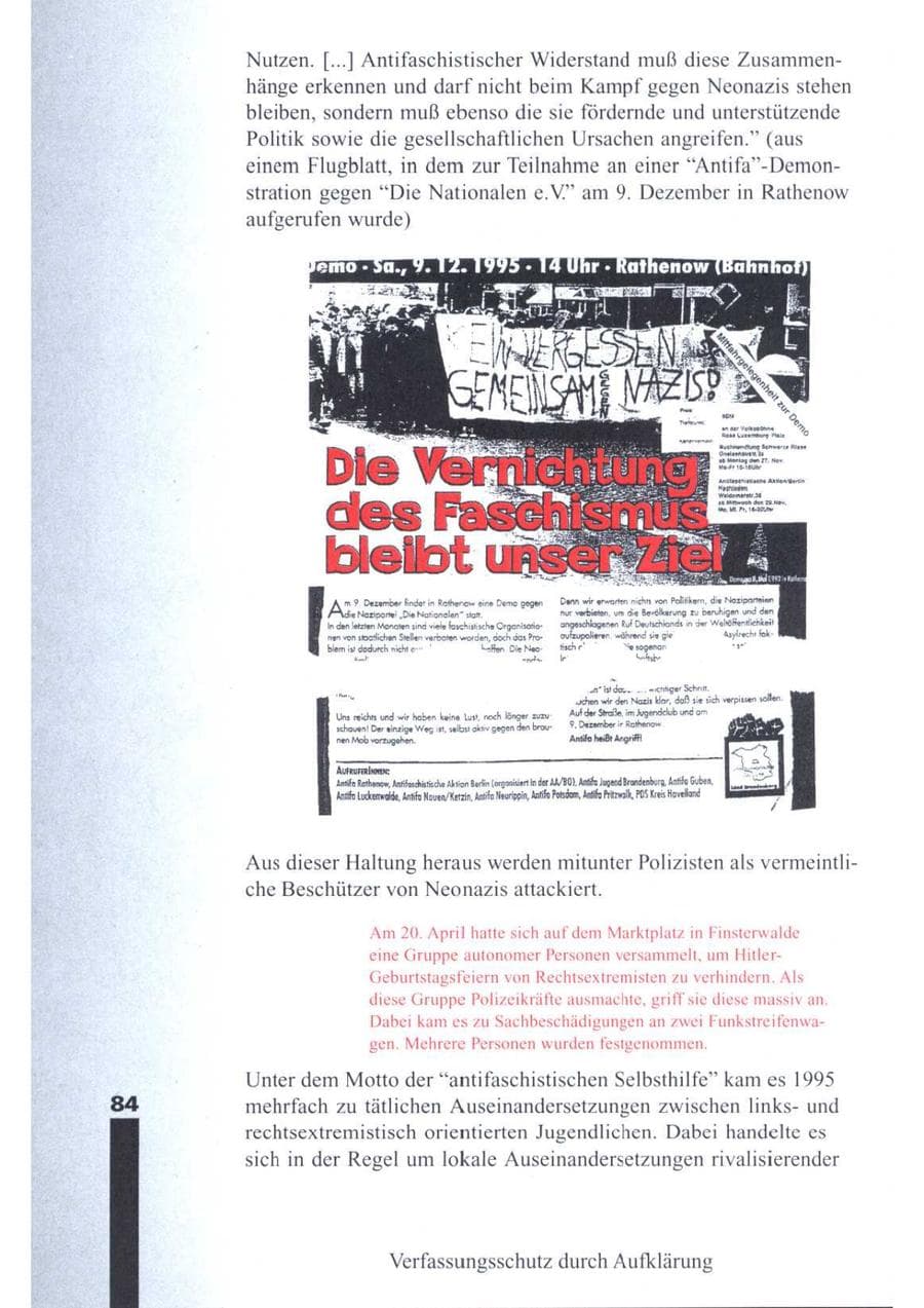 Seite 86 des Verfassungsschutzbericht 1995 Brandenburg