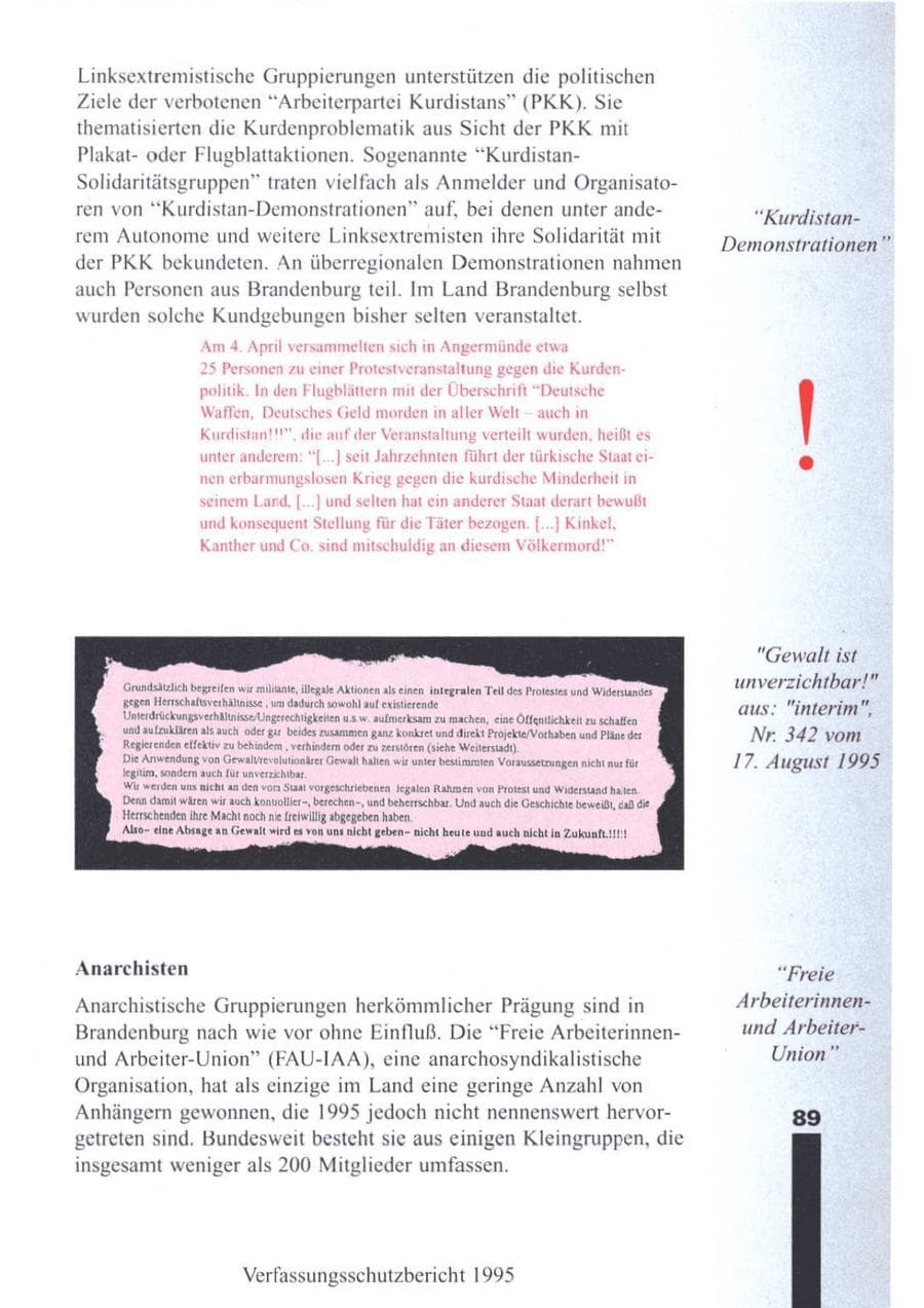 Seite 91 des Verfassungsschutzbericht 1995 Brandenburg