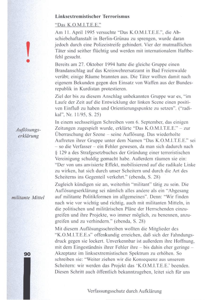Seite 92 des Verfassungsschutzbericht 1995 Brandenburg