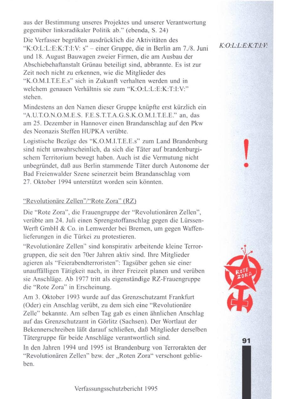 Seite 93 des Verfassungsschutzbericht 1995 Brandenburg