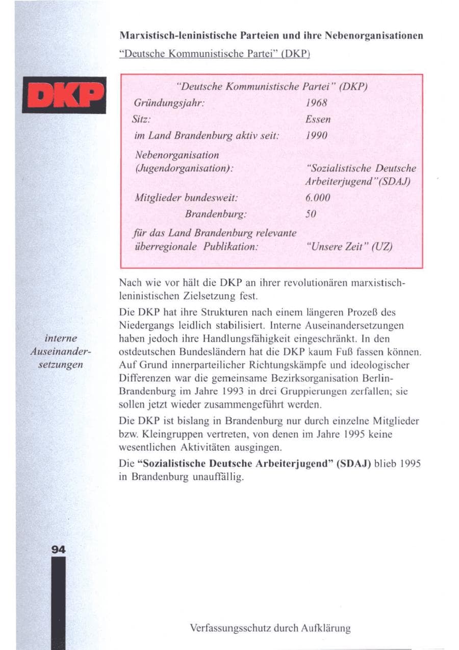 Seite 96 des Verfassungsschutzbericht 1995 Brandenburg