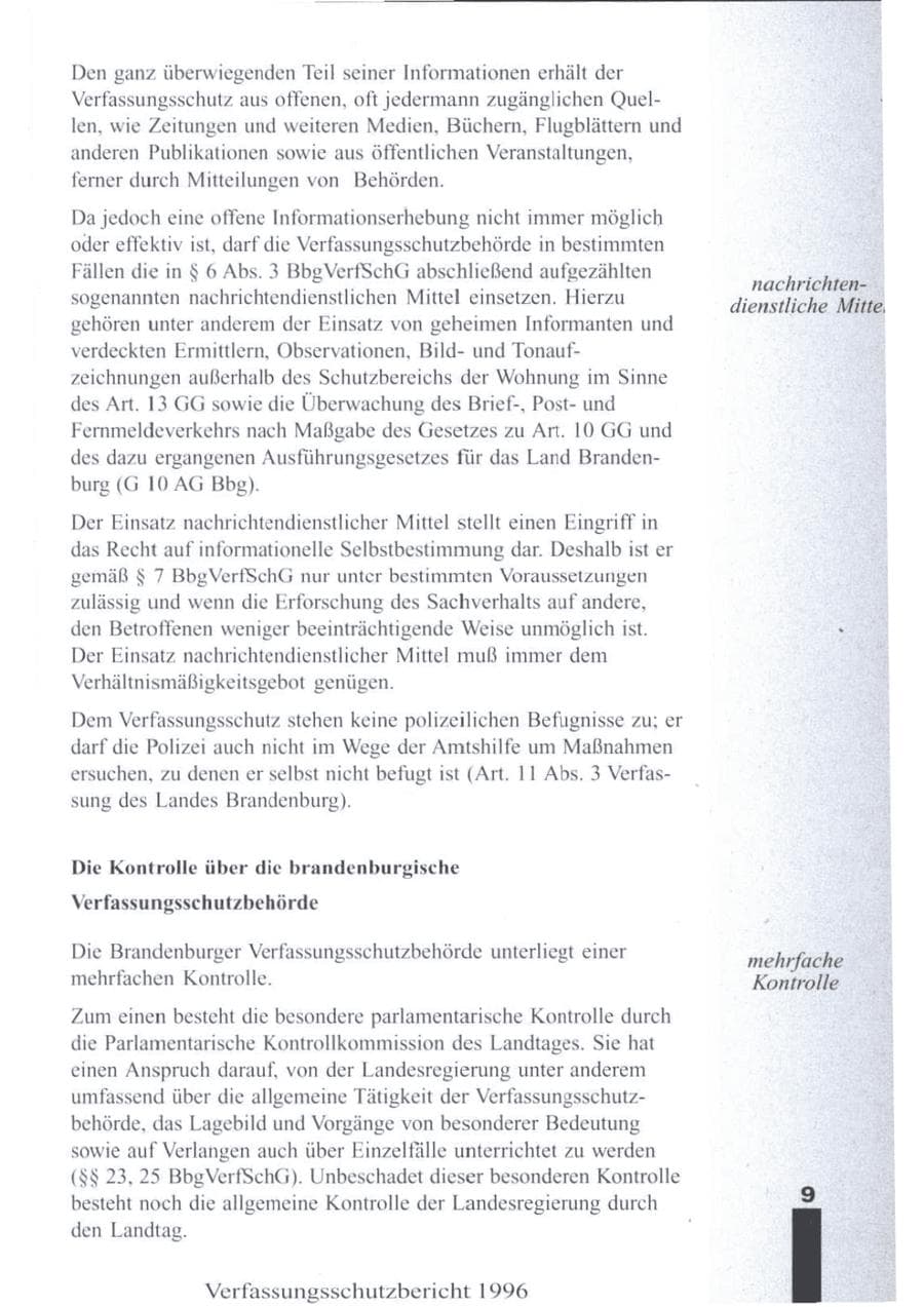 Seite 11 des Verfassungsschutzbericht 1996 Brandenburg