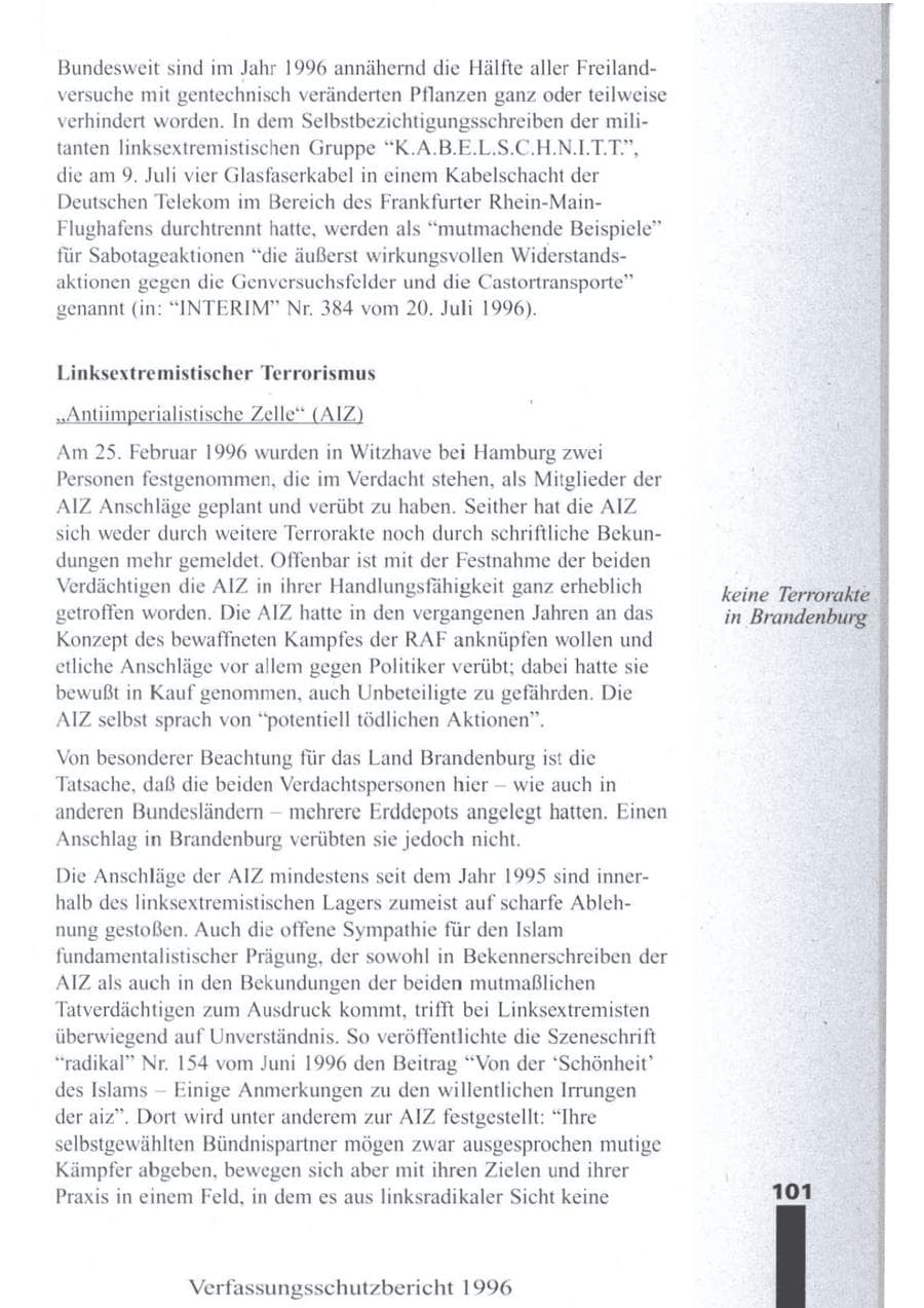 Seite 103 des Verfassungsschutzbericht 1996 Brandenburg
