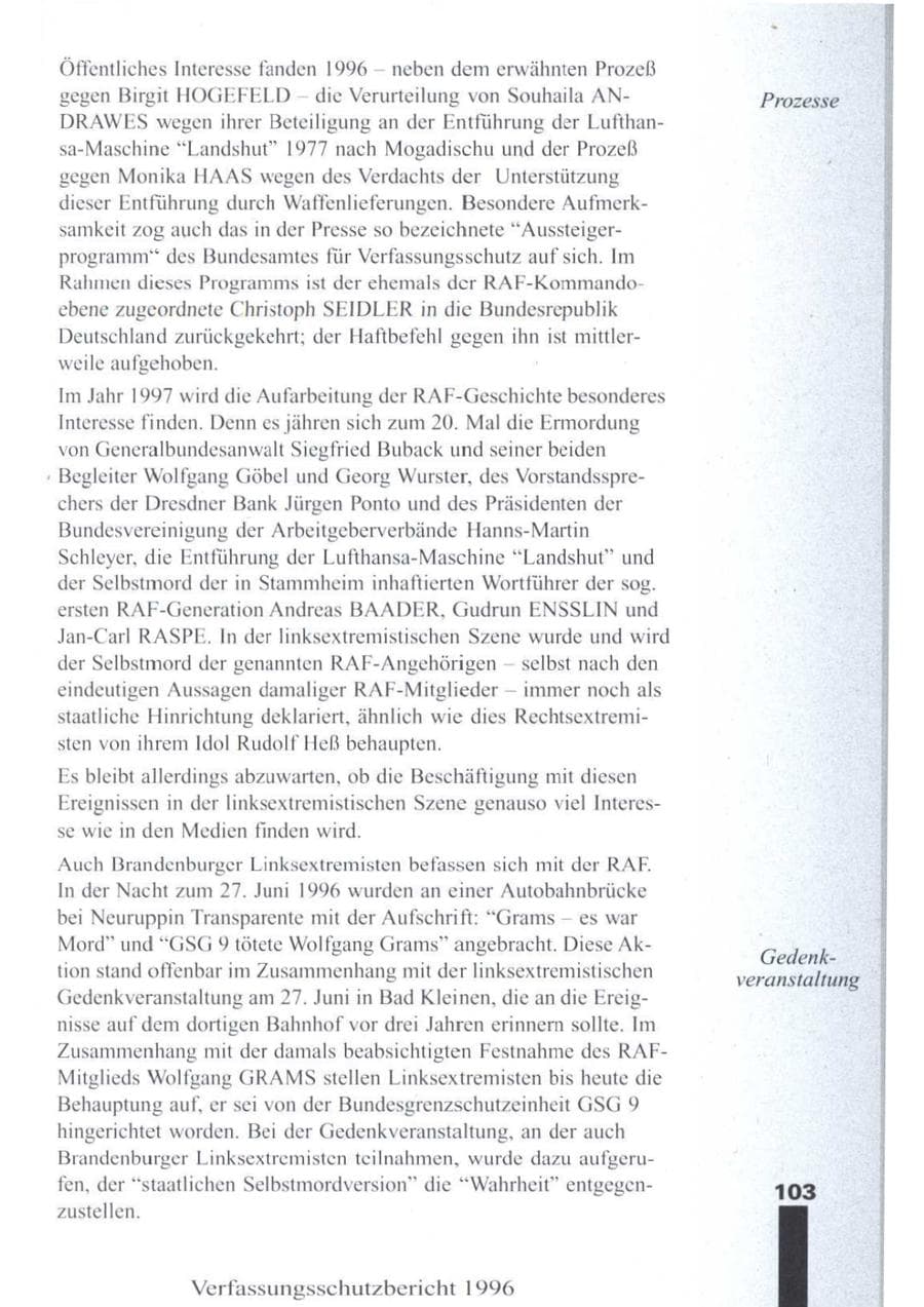 Seite 105 des Verfassungsschutzbericht 1996 Brandenburg
