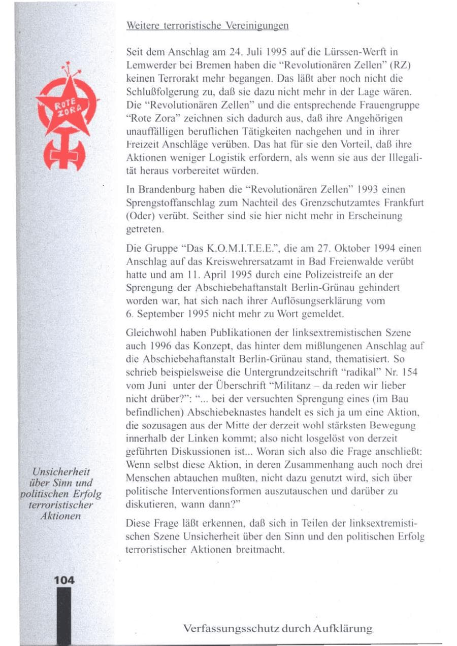 Seite 106 des Verfassungsschutzbericht 1996 Brandenburg