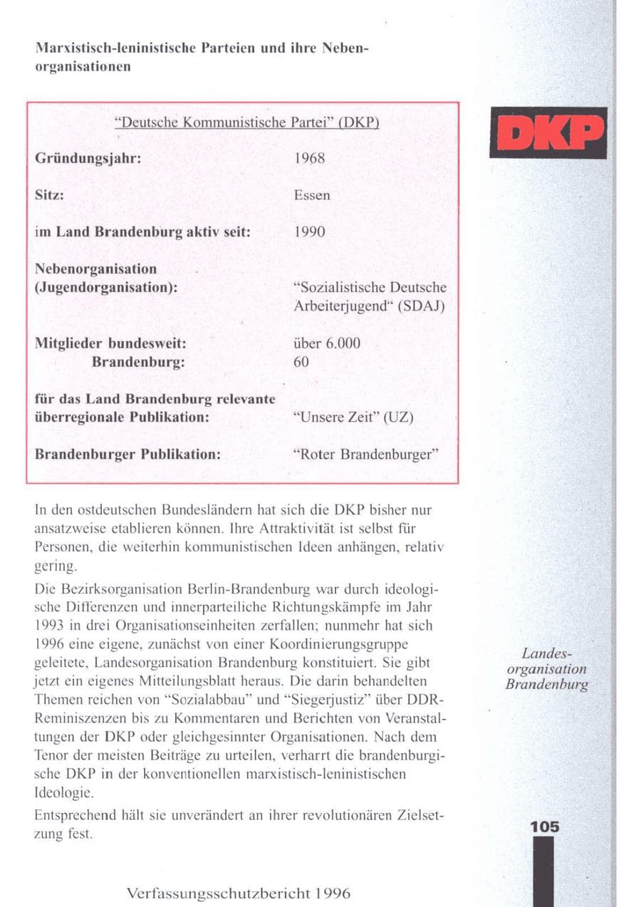 Seite 107 des Verfassungsschutzbericht 1996 Brandenburg