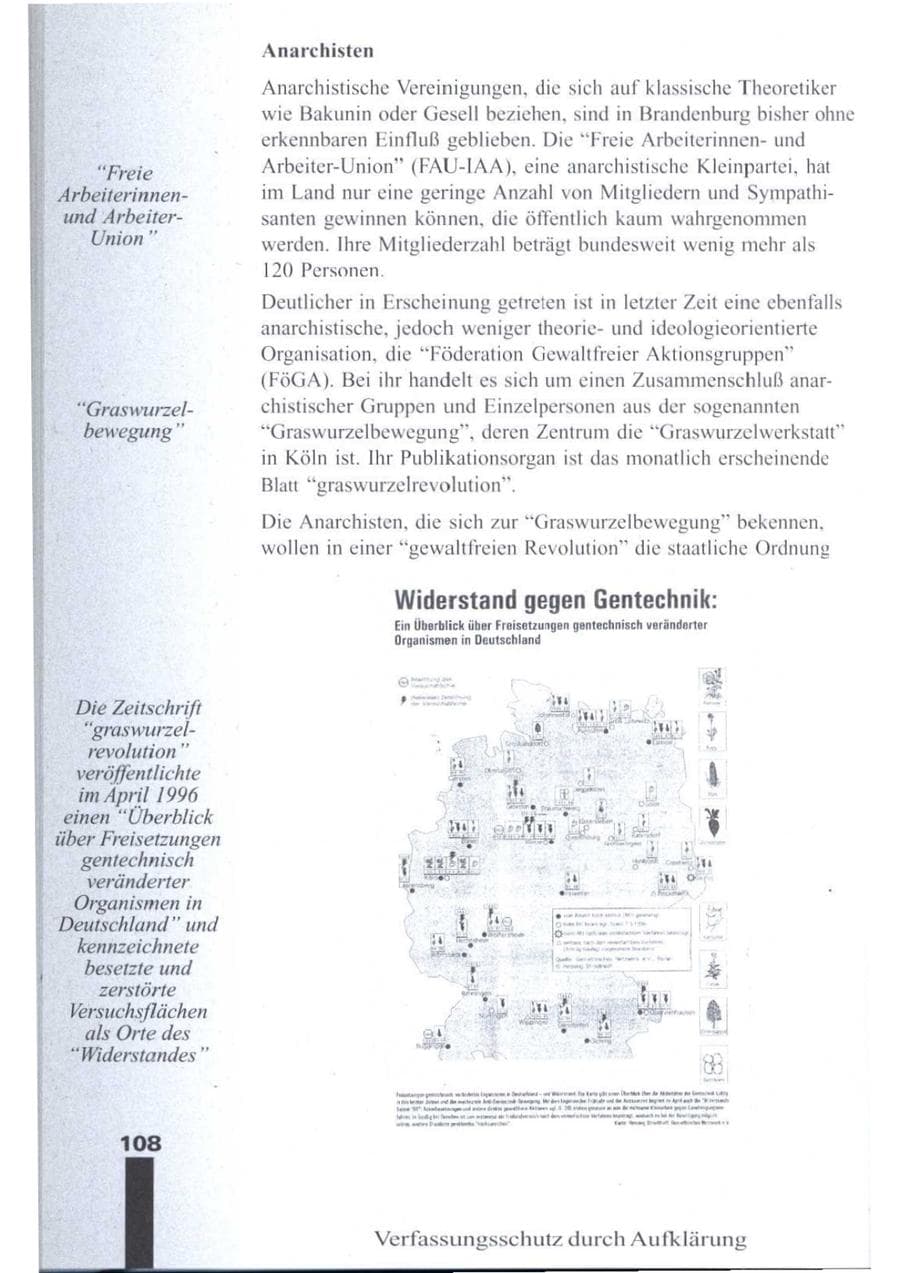 Seite 110 des Verfassungsschutzbericht 1996 Brandenburg