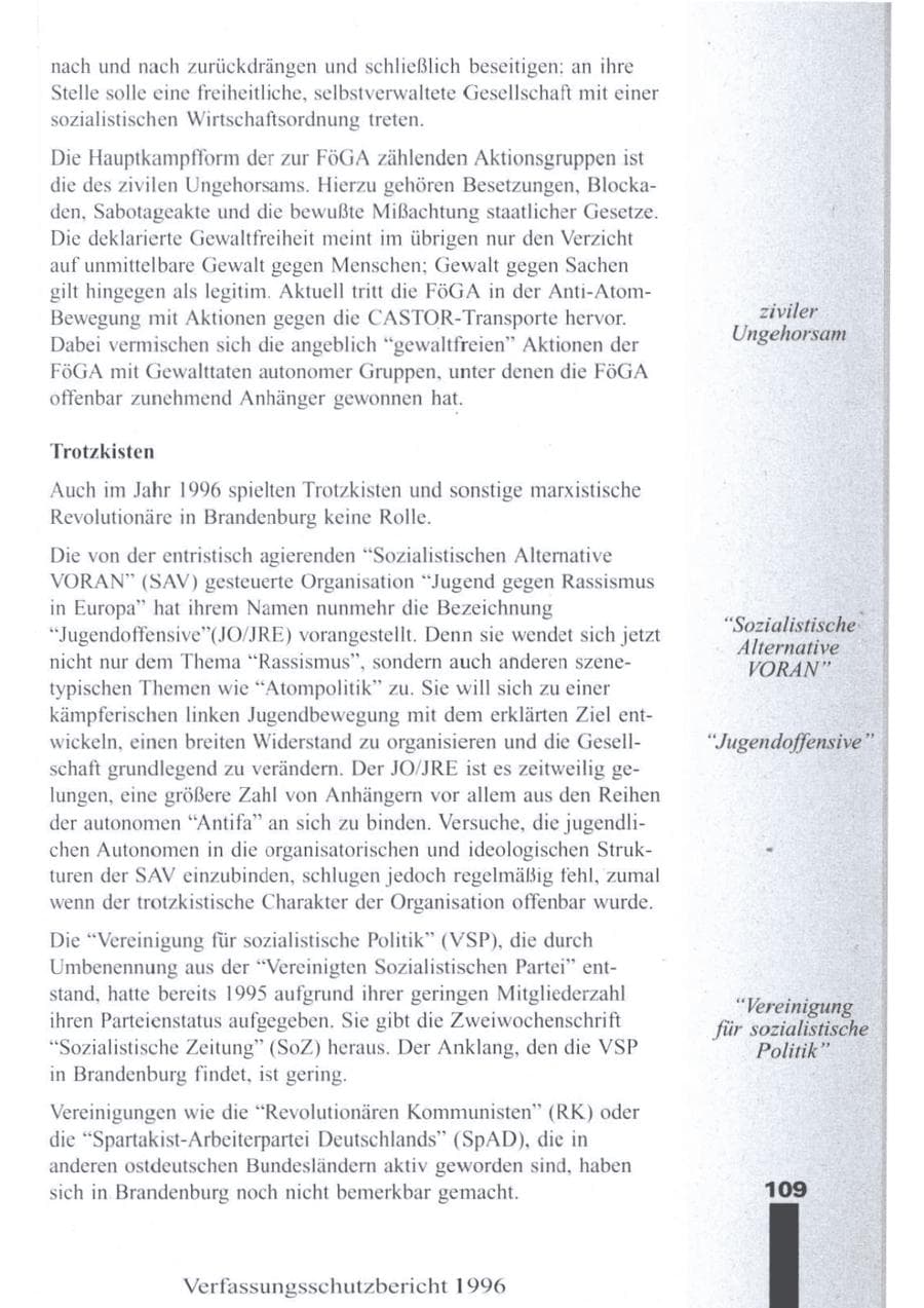 Seite 111 des Verfassungsschutzbericht 1996 Brandenburg