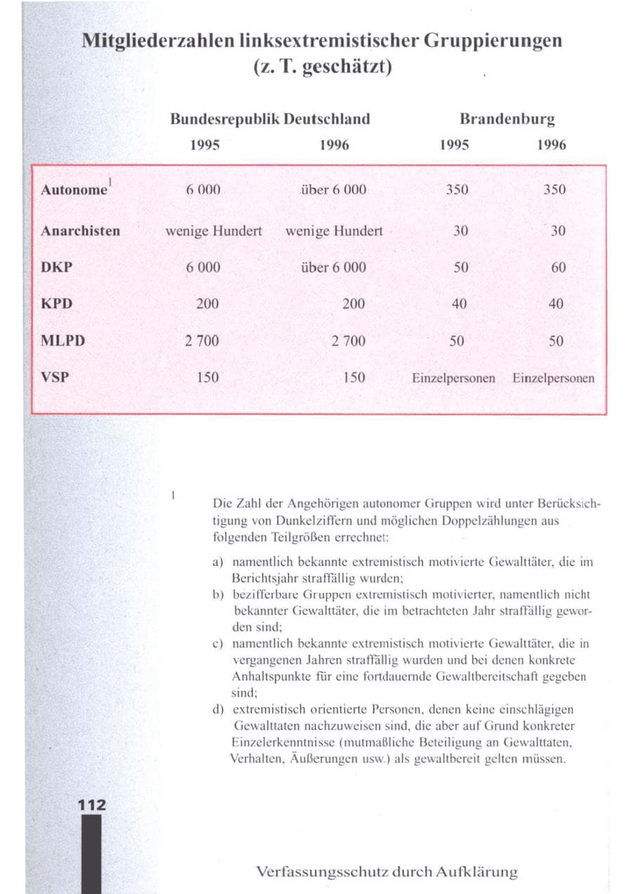 Seite 114 des Verfassungsschutzbericht 1996 Brandenburg