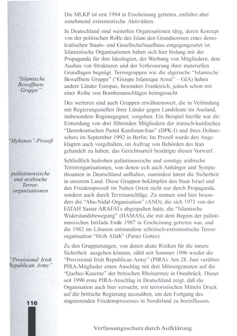 Seite 118 des Verfassungsschutzbericht 1996 Brandenburg
