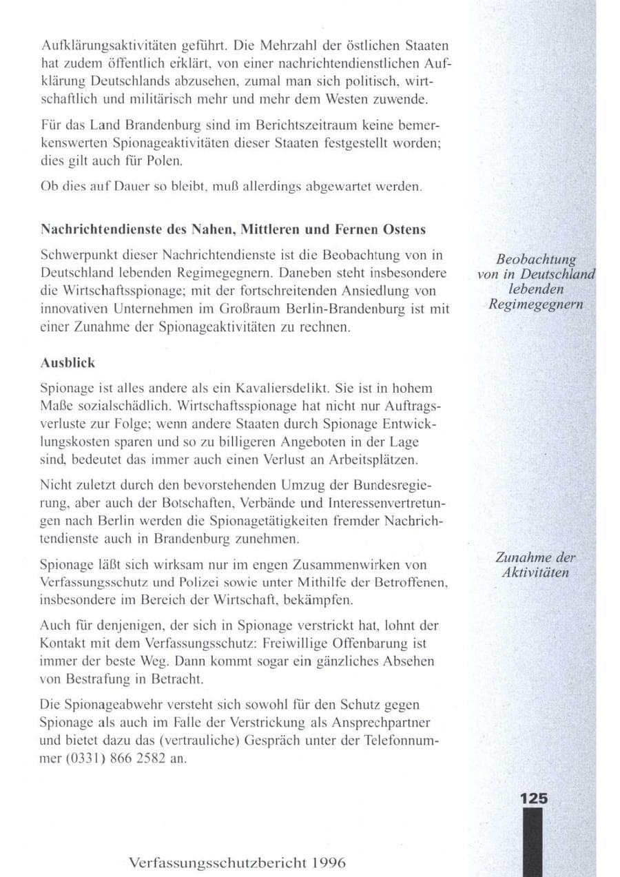 Seite 127 des Verfassungsschutzbericht 1996 Brandenburg