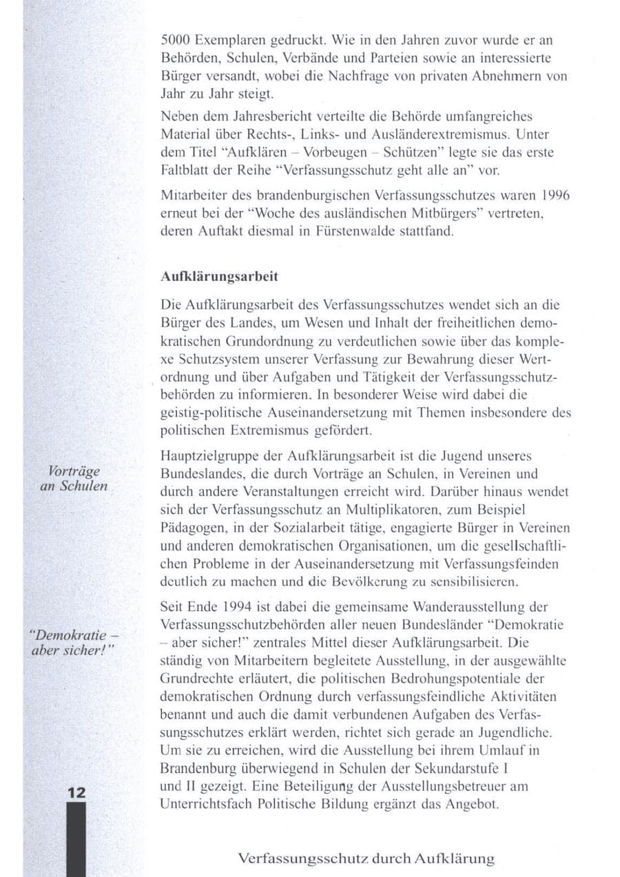 Seite 14 des Verfassungsschutzbericht 1996 Brandenburg