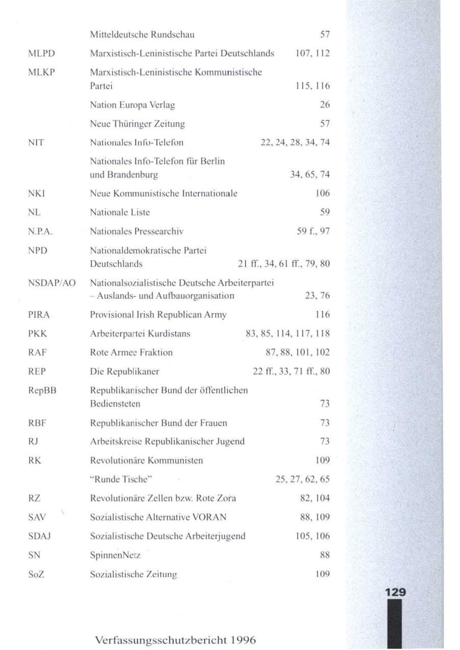 Seite 131 des Verfassungsschutzbericht 1996 Brandenburg