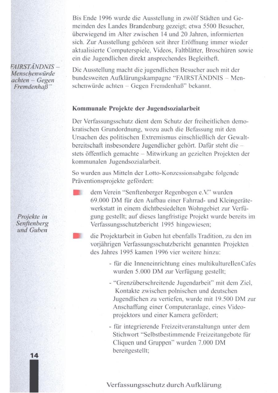 Seite 16 des Verfassungsschutzbericht 1996 Brandenburg