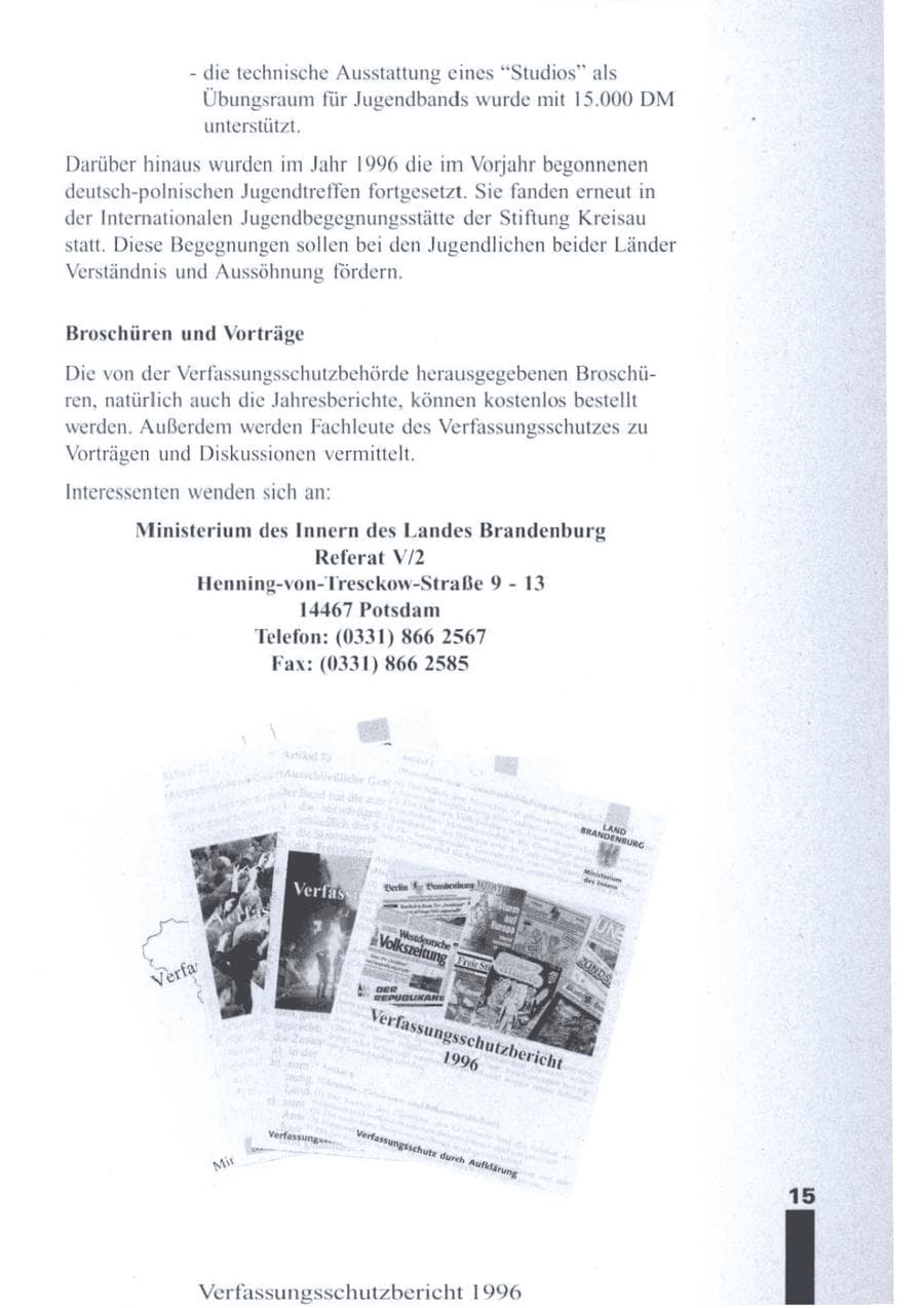 Seite 17 des Verfassungsschutzbericht 1996 Brandenburg