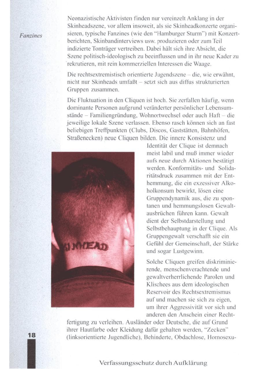 Seite 20 des Verfassungsschutzbericht 1996 Brandenburg