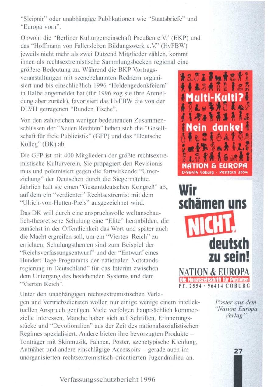 Seite 29 des Verfassungsschutzbericht 1996 Brandenburg