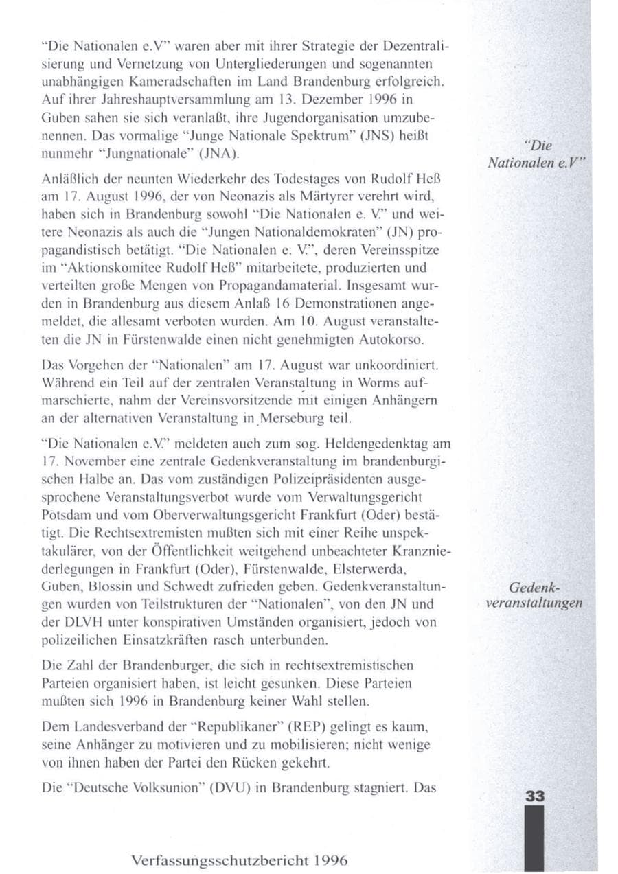 Seite 35 des Verfassungsschutzbericht 1996 Brandenburg