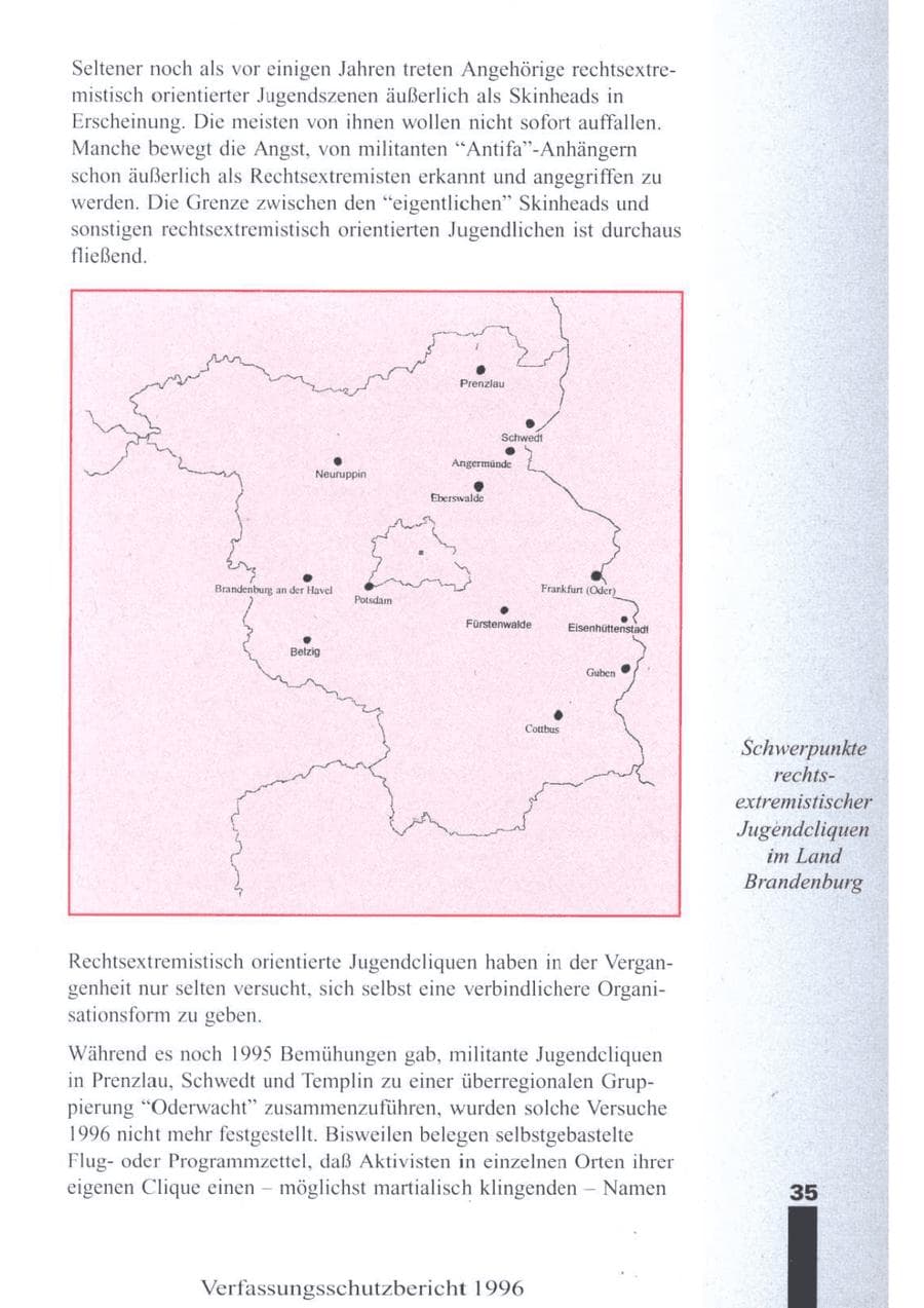 Seite 37 des Verfassungsschutzbericht 1996 Brandenburg