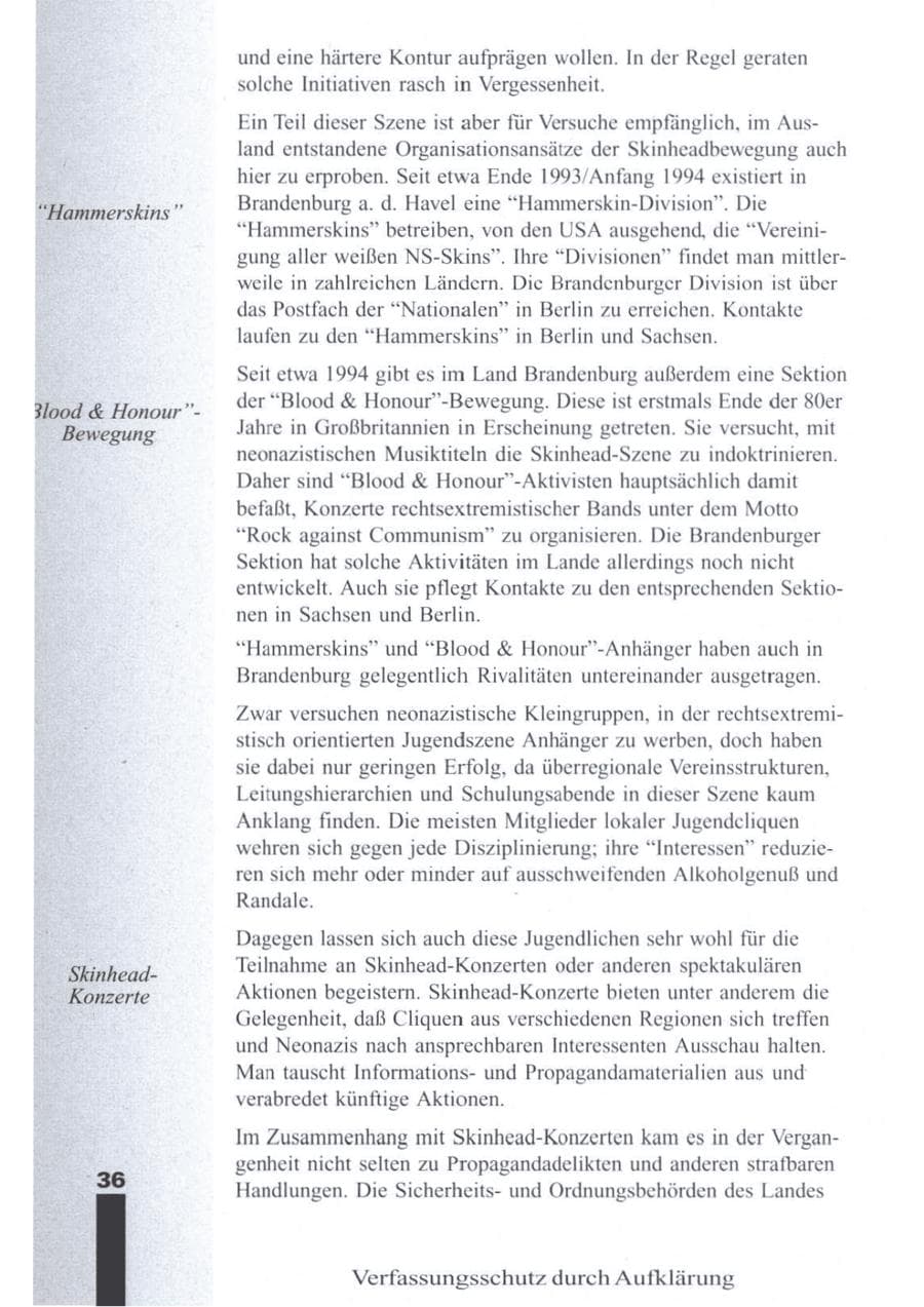Seite 38 des Verfassungsschutzbericht 1996 Brandenburg