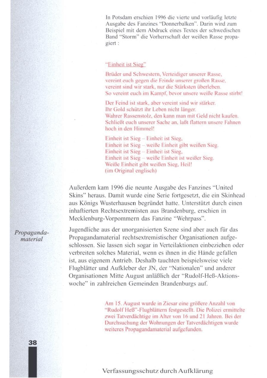 Seite 40 des Verfassungsschutzbericht 1996 Brandenburg