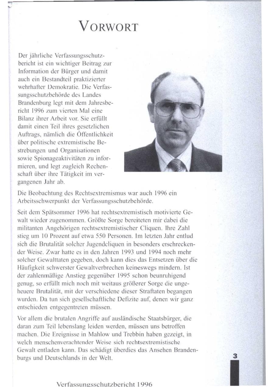 Seite 5 des Verfassungsschutzbericht 1996 Brandenburg