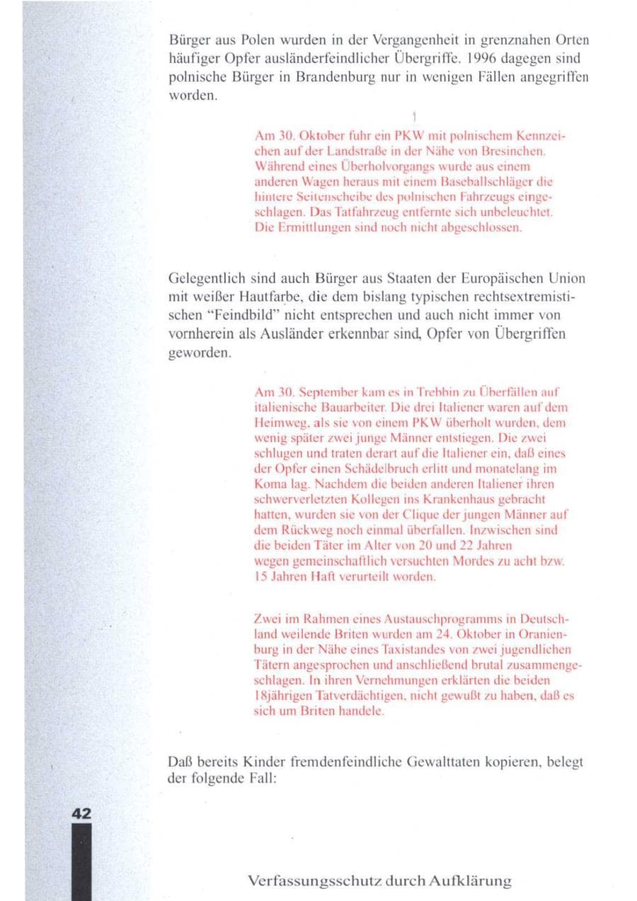 Seite 44 des Verfassungsschutzbericht 1996 Brandenburg