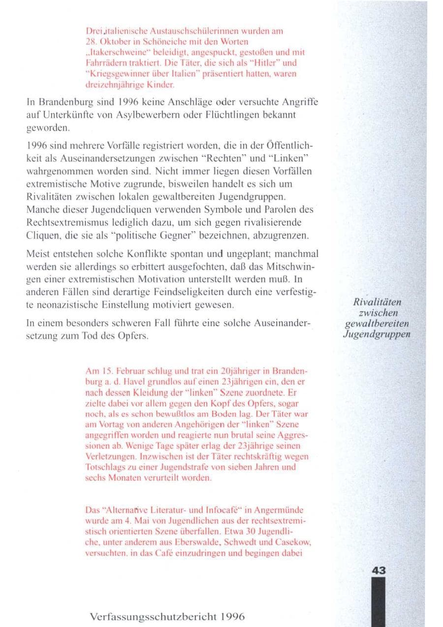 Seite 45 des Verfassungsschutzbericht 1996 Brandenburg