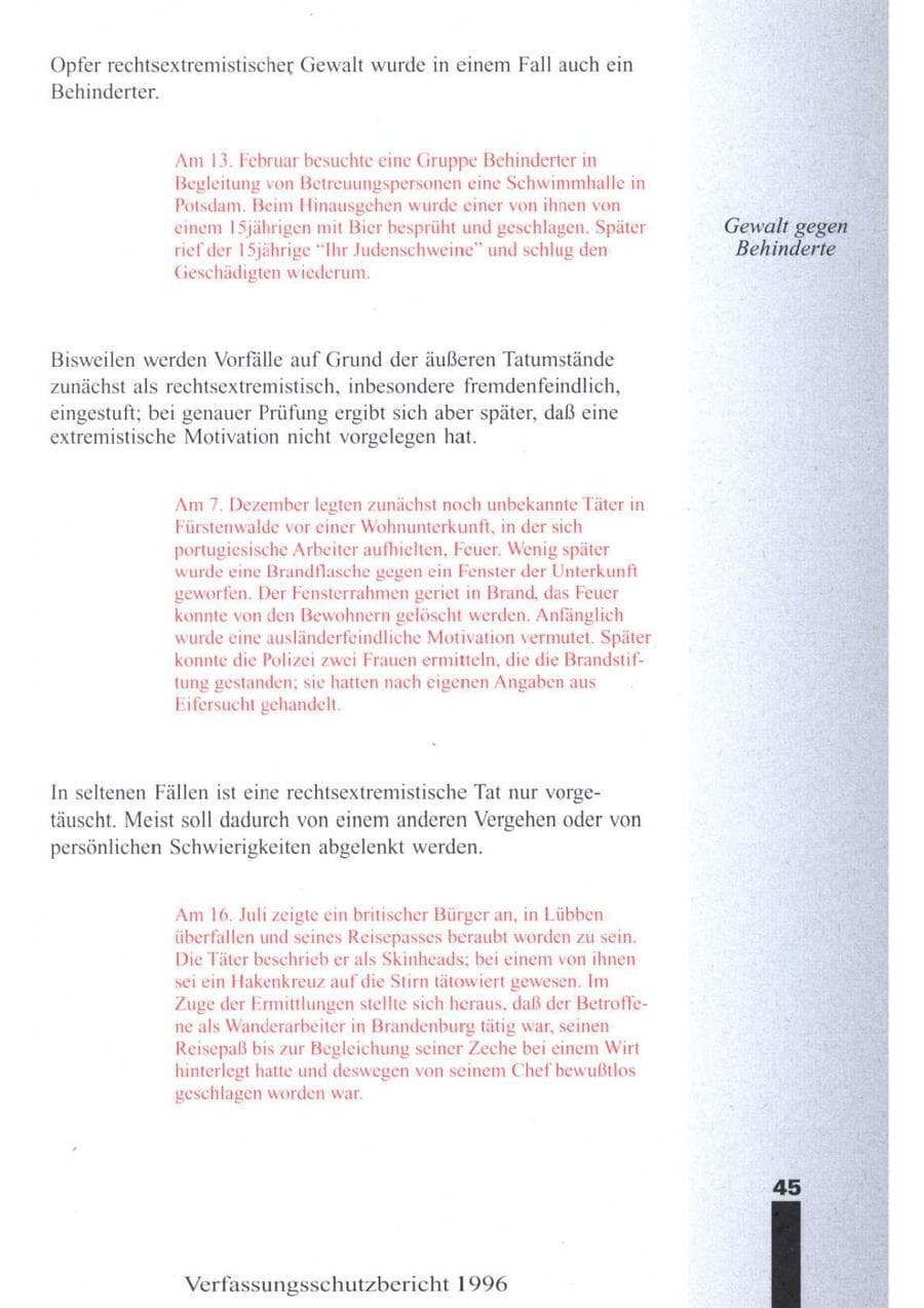 Seite 47 des Verfassungsschutzbericht 1996 Brandenburg