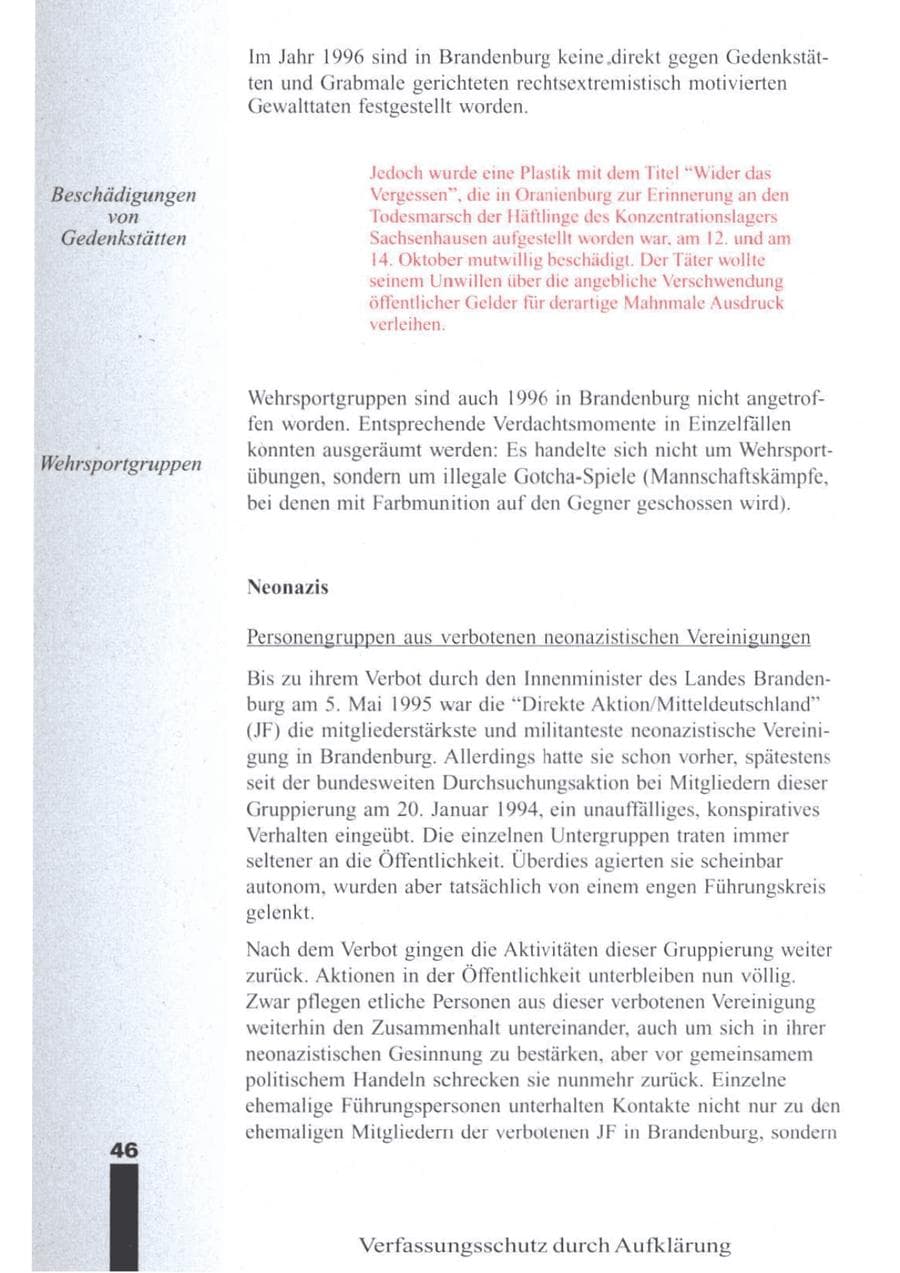 Seite 48 des Verfassungsschutzbericht 1996 Brandenburg