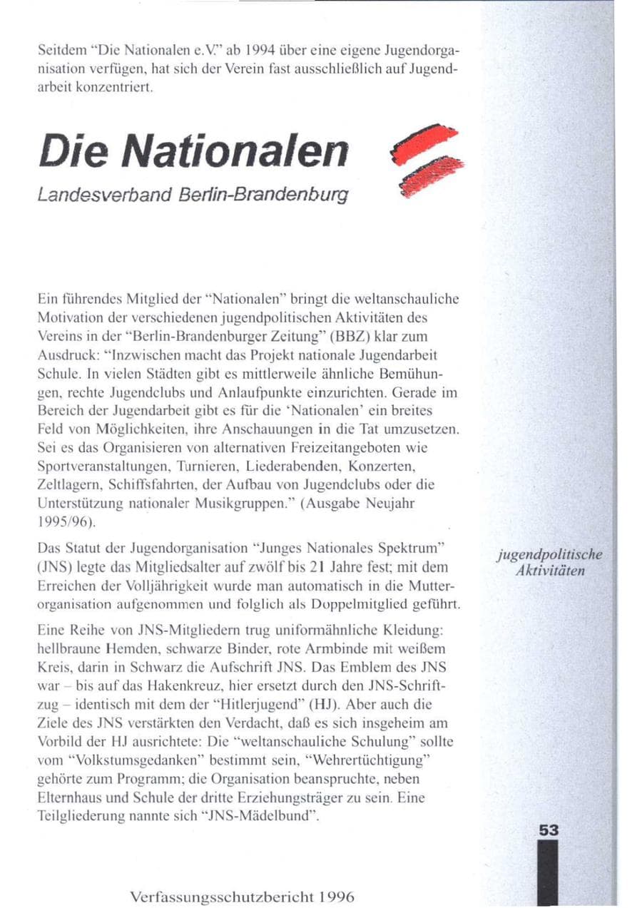 Seite 55 des Verfassungsschutzbericht 1996 Brandenburg