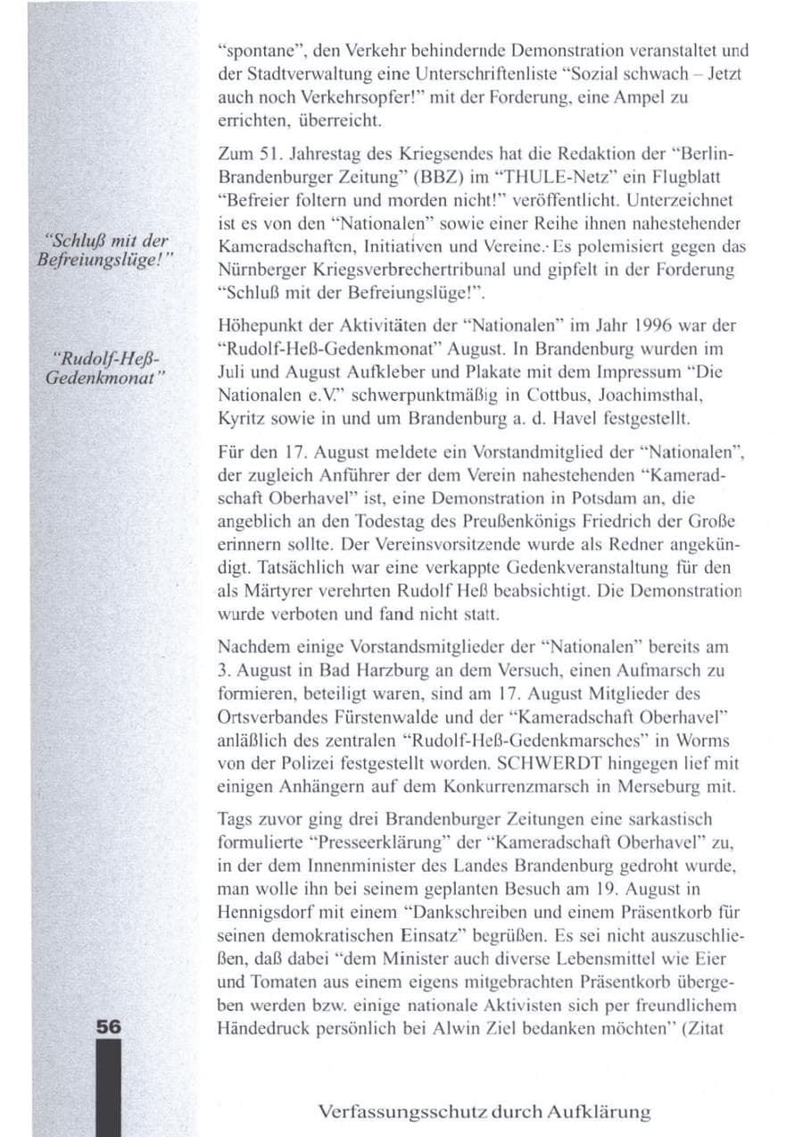 Seite 58 des Verfassungsschutzbericht 1996 Brandenburg