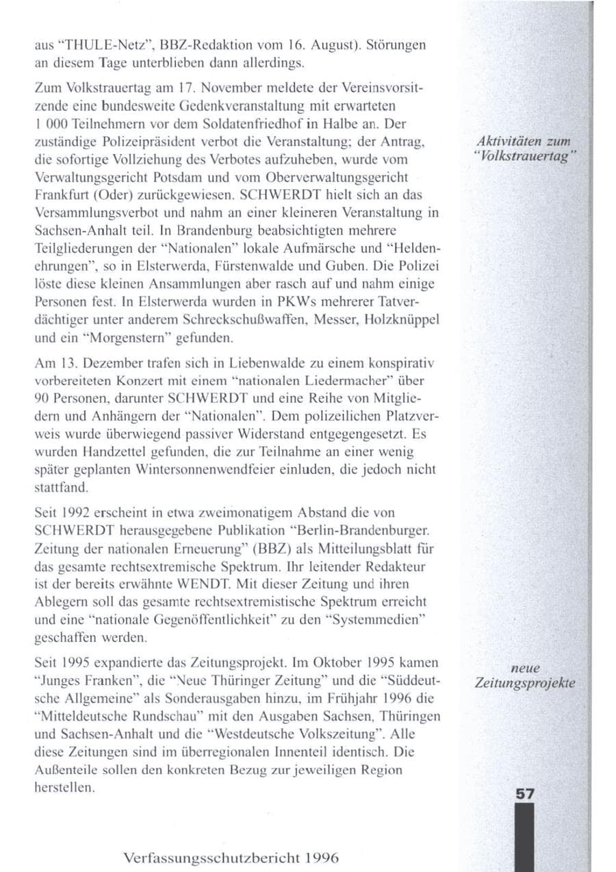 Seite 59 des Verfassungsschutzbericht 1996 Brandenburg
