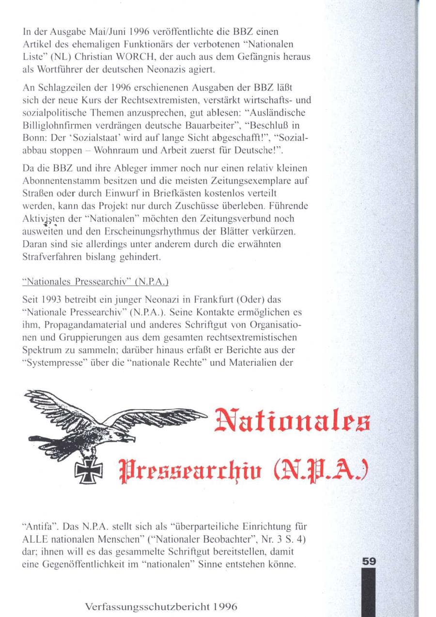Seite 61 des Verfassungsschutzbericht 1996 Brandenburg